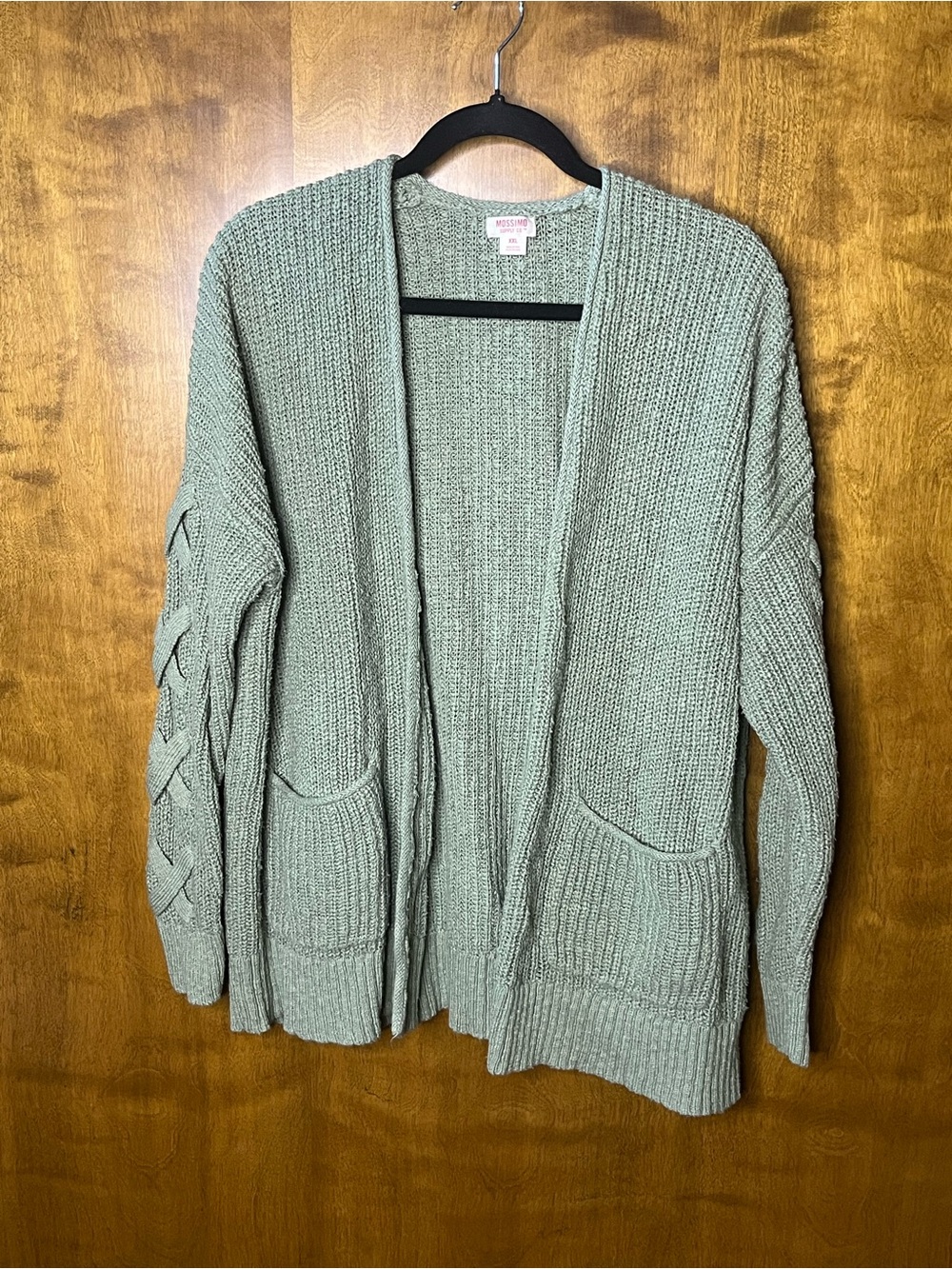 Mossimo Supply Co Open Knit Cardigan XXL Sage Green Cable Sleeve Boho Cozy